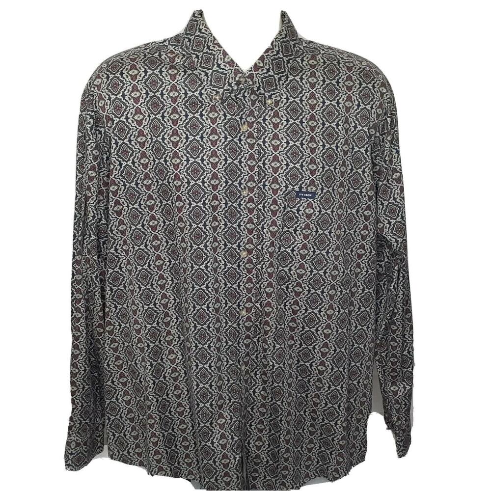 Ivy Crew Classics Shirt Mens Size XL Blue Red Medallion Print Wrinkle Free